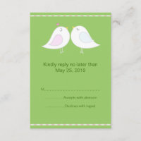 Pássaros de Amor com Cartão RSVP de Fundo Verde