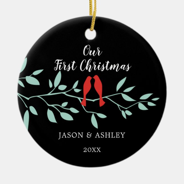 Pássaros de Amor Nosso Primeiro Ornamento de Natal (Frente)