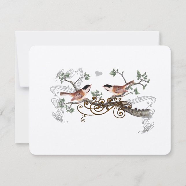 Pássaros de Amor Vintage Casamento RSVP Chickadee (Frente)