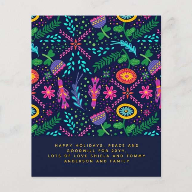 Pássaros de Arte Popular Escandinava Flores Carta  (Frente)