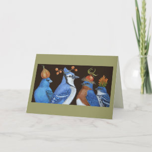 Pássaros de Azul no Cartão Noite de Chapéu Laranja