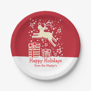 Pássaros de renas de Natal - pratos de papel verme