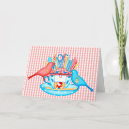 Pássaros de um Artesanato de penas juntos Cartão 1