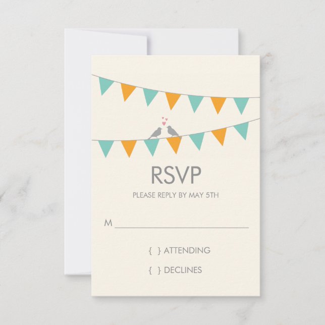 Pássaros do Amor Casamento RSVP - Laranja Azul (Frente)