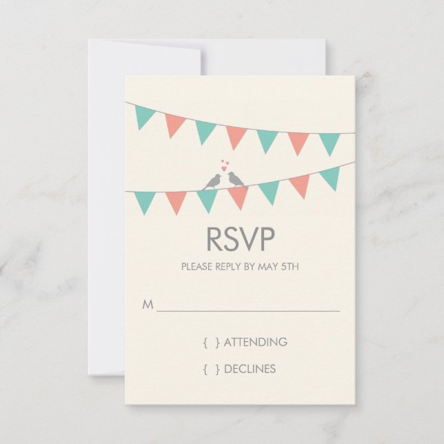 Pássaros do Amor Casamento RSVP - Rosa Azul (Frente)