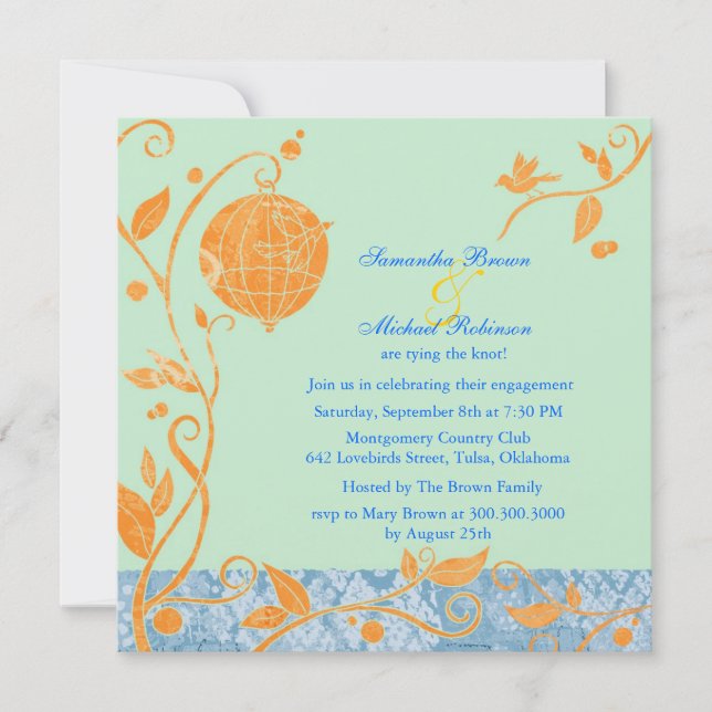 Pássaros do amor: Convites do noivado (Frente)