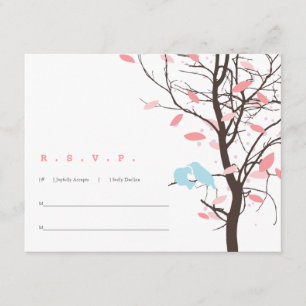 Pássaros do Amor em RSVP de Árvore - Rosa e Azul