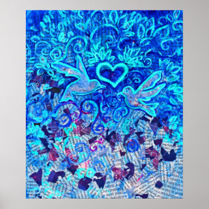 Pássaros do Amor, em texto reciclado, Poster 55 x