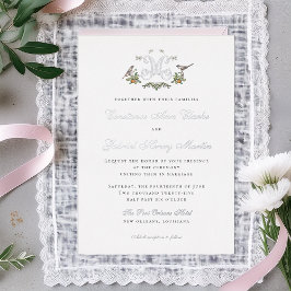 Pássaros do Amor "M" Monograma Foil Casamento Conv