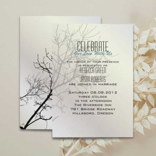 Pássaros do Amor Moderno Árvore branca Convites de (Modern Love Birds Tree white Wedding Invitations)
