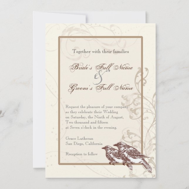 Pássaros do Amor 'n Lace - Casamento - Convite par (Frente)
