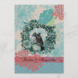 Pássaros do Amor na Rua Floral 5x7 Convite de Casa