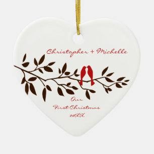 Pássaros do amor nossos primeiros enfeites de