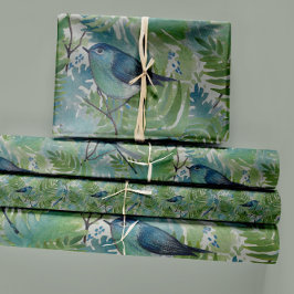 Pássaros Drenam Ferns Azuis Decoupage