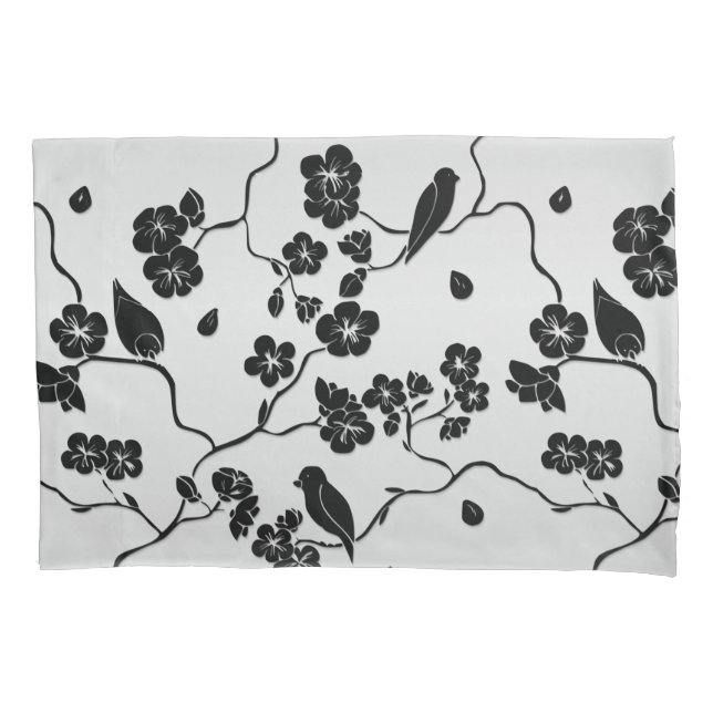 Pássaros e Flores de Cerejeira em Preto sobre Fund (Frente)