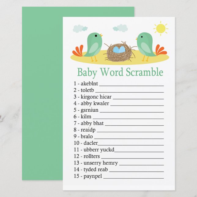 Pássaros e ninho Jogo da palavra do bebê (Frente/Verso)