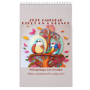 Pássaros Em Um Calendário De Pintura De Ramificaçã