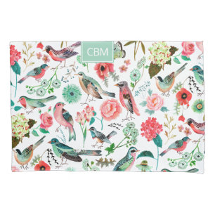 Pássaros exóticos Padrão Floral Selvagem com Monog