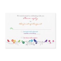 Pássaros Flores Casamento Tema Arco-íris RSVP Resp