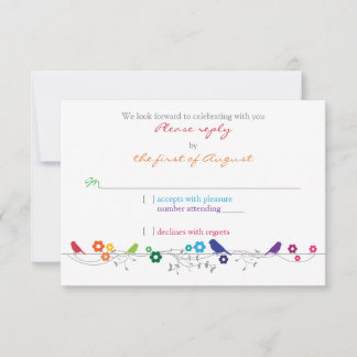 Pássaros Flores Casamento Tema Arco-íris RSVP Resp