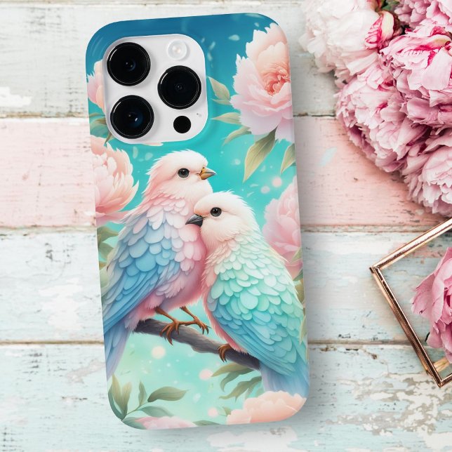 Pássaros Moles De Pastel Com Peões (Embrace Elegance: Soft Pastel Song Birds & Peonies iPhone Case. Perfect Presents!)