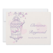 Pássaros roxos, abre convite para casamento em gai