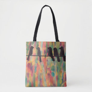 Pássaros Silhouette Colorful Tote Bag