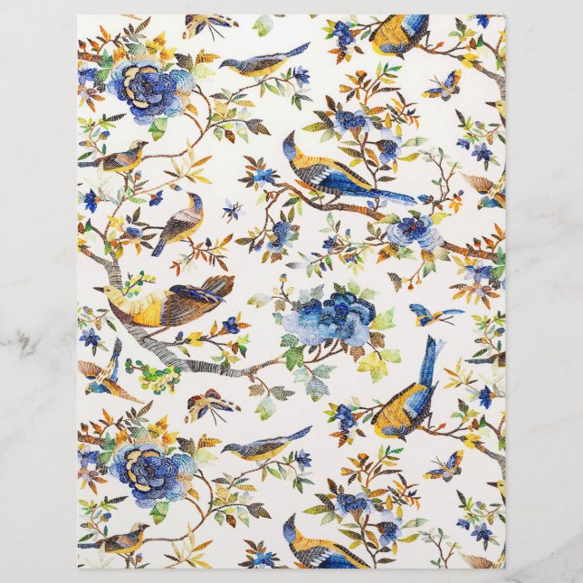 Pássaros vintage azul e dourado (Frente)
