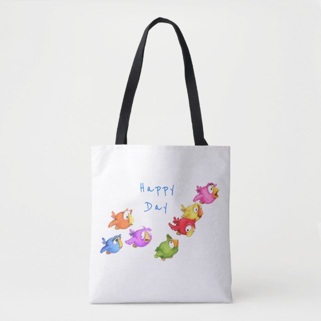 Pássaros Voadores Felizes Coloridos Saco de Tote - (Frente)