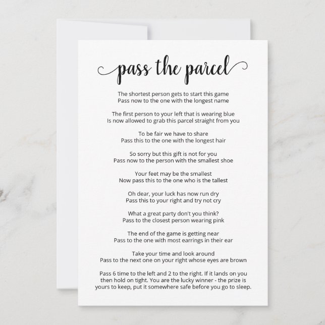 Passe O Cartão De Jogo Da Parcel Party (Frente)