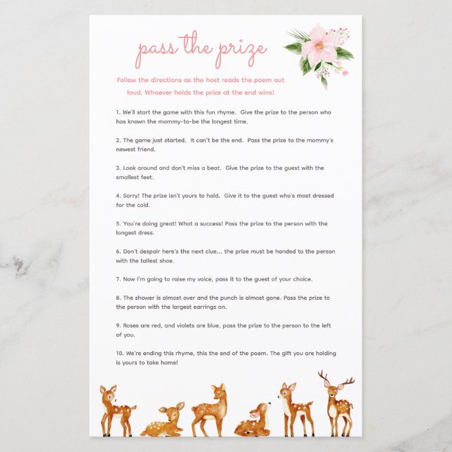 Passe o Chá de fraldas do Prêmio Jogo Rosa (Frente)