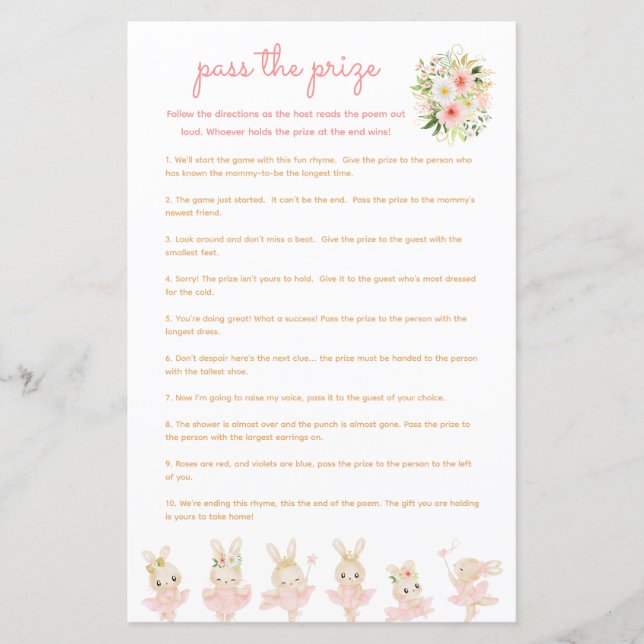 Passe o Prêmio Chá de fraldas Jogo Rosa Ballerina (Frente)