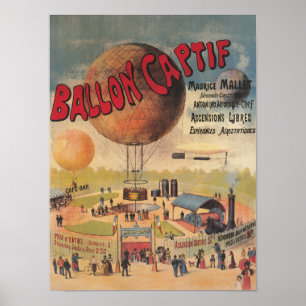 Passeios do balão prisioneiro em um poster da