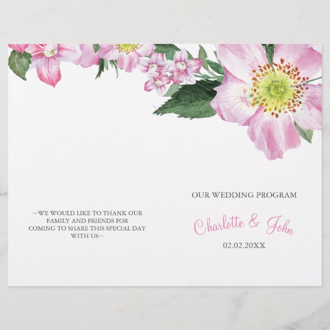Passion Pink Watercolor Flowers Convite de casamen (Frente)
