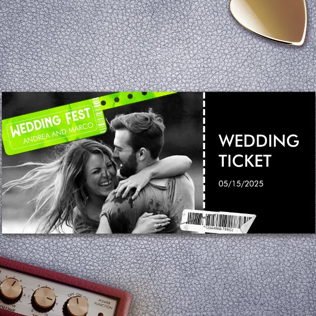 Passo de Embarque de Bilhetes de Casamento Rochoso (wedding ticket boarding pass music festival)