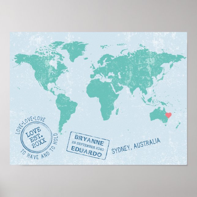 Passport Stamps World Map Signature Poster (Frente)