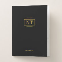 Pasta Executiva Preta Monograma Ouro Simples