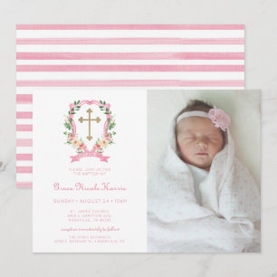 Pasta Floral Rosa Foto Baptism Convite