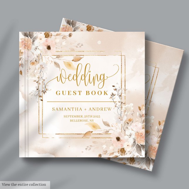 Pastel Autumn Boho Florals Dourado Casamento Livro (Pastel Autumn Boho Florals Gold Wedding Guest Book)