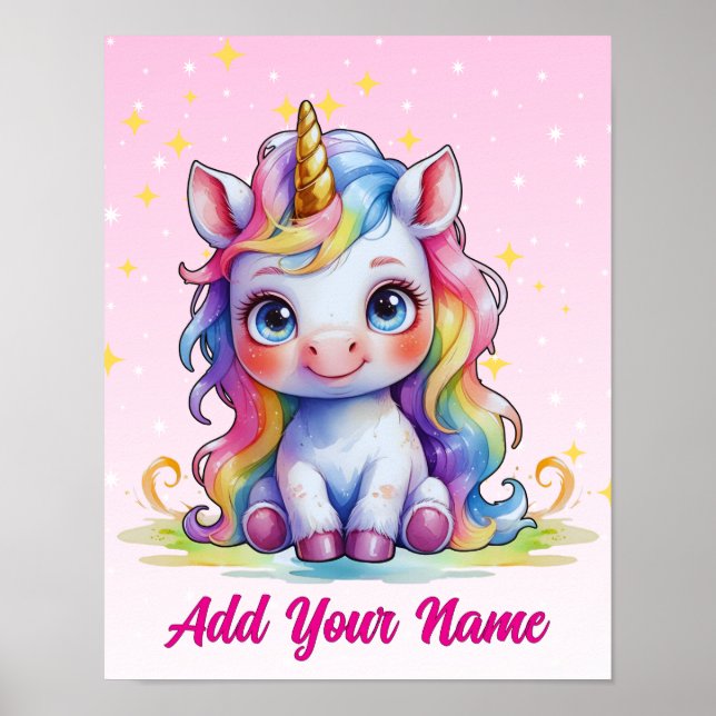 Pastel Baby Unicorn – Custom Name Poster (Frente)