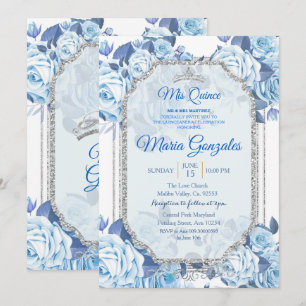 Pastel Blue Floral Rosas Mis Quince Convite