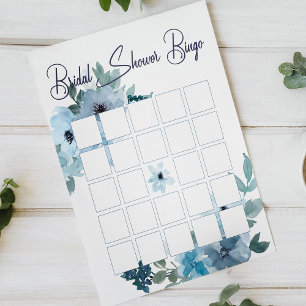 Pastel Blue Watercolor Rosas Floral Bridal Bingo