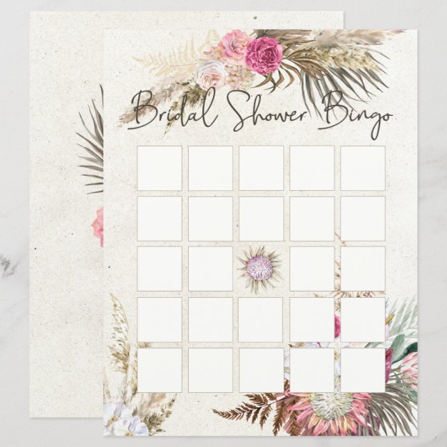 Pastel Boho Chá de panela Floral Neutro Bingo (Frente/Verso)
