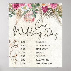Pastel Boho Neutral Floral Schedule Poster