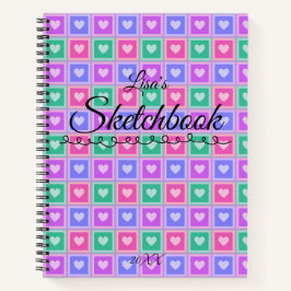 Pastel Colored Squares with Hearts Skectchbook 