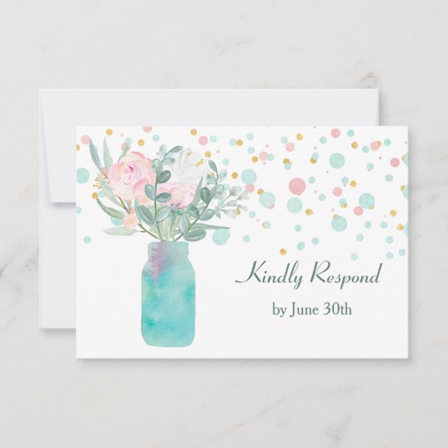 Pastel Confetti Mason Jar Wedding RSVP (Frente)