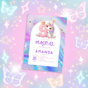 Pastel Cute Unicorn Girl 9º Convite de Aniversário