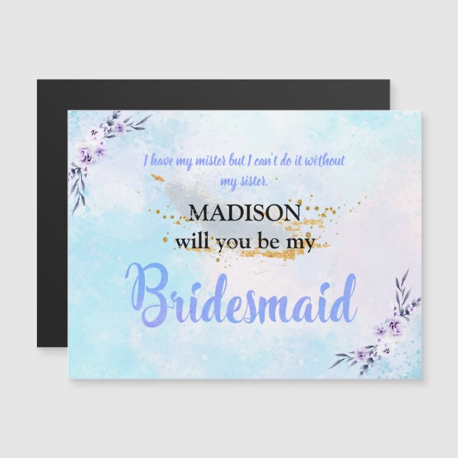 Pastel de Bridesmaid Watercolor (Frente/Verso)