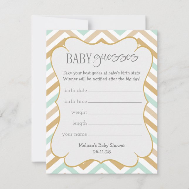 Pastel Dourado e verde Zig Zag Baby Guesses (Frente)