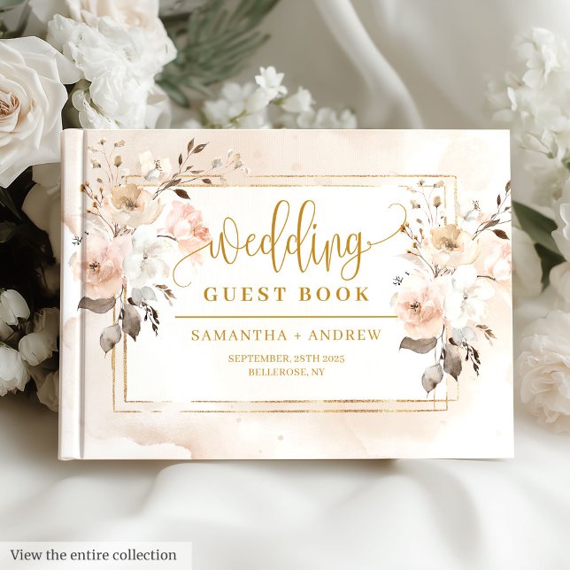 Pastel e Dourado Livro Convidado do outono Florais (Pastel and Gold Autumn Florals Wedding Guest Book

)